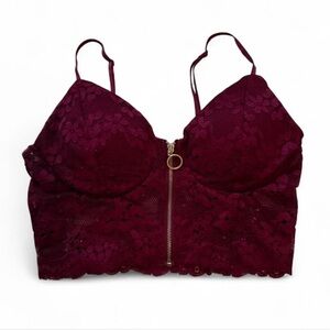 Burgundy Lace Bralette With Front Zipper Closure Bozzolo